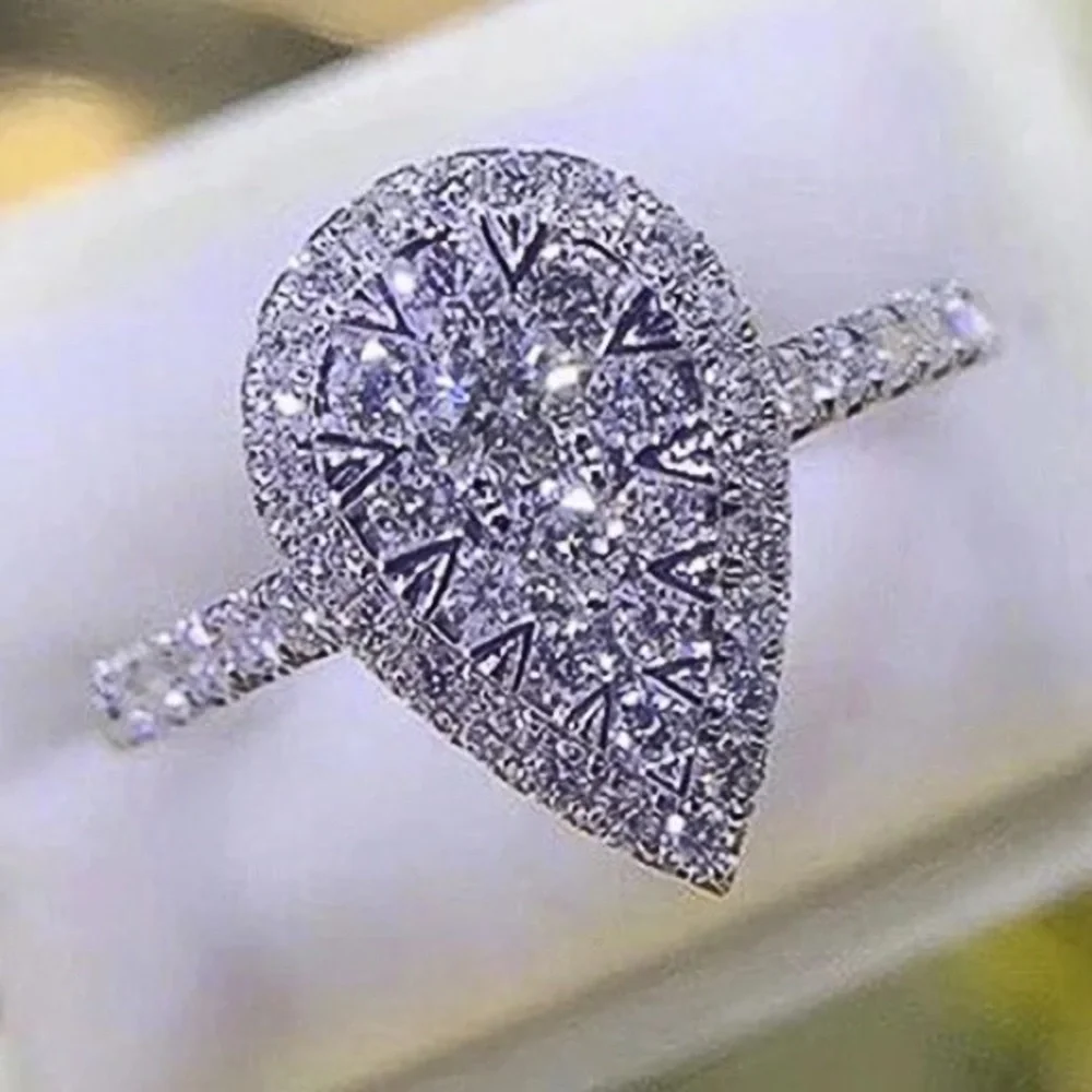 New Women’s Delicate 925 Silver Pear cut Diamond Ring - Picture 1 of 6